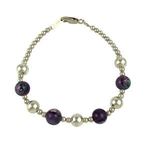 Floral Art Purple Glass Beaded Bracelet | Sterling Silver 925 |7.5"